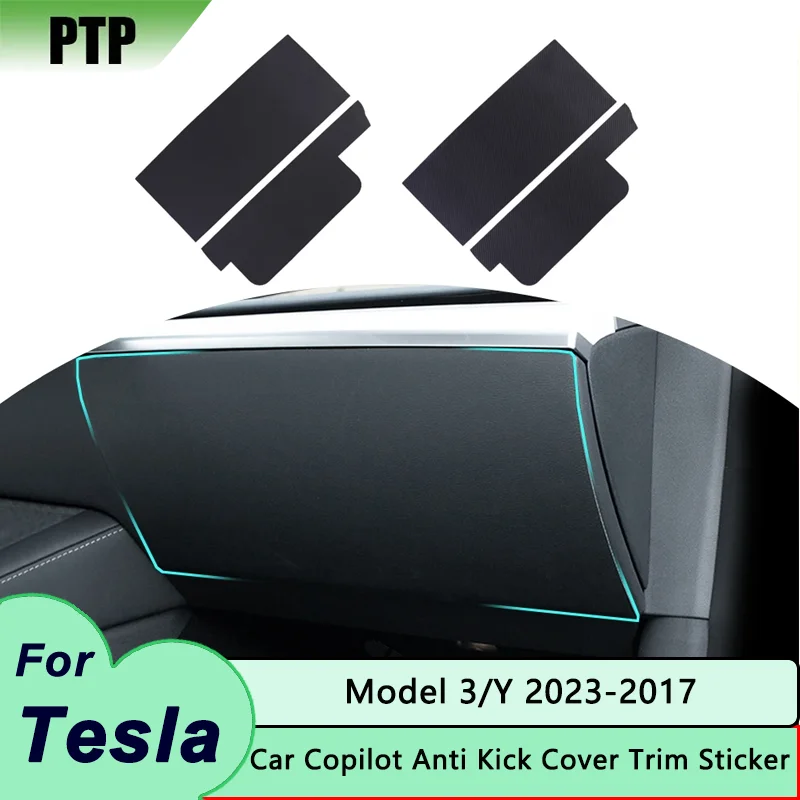 For Tesla Model 3 Y 2017-2023 Carbon Car Glove Box Cover Trim Sticker Copilot Anti Kick Protection Patch Interior Accessories