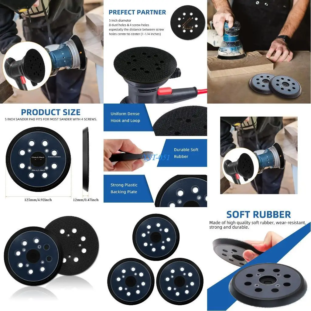 

E15A 3x 5 дюймов, 125 мм, шлифовальная подушечка с зубьями, подходит для полировки крючком-петлей BO5041 M9202B