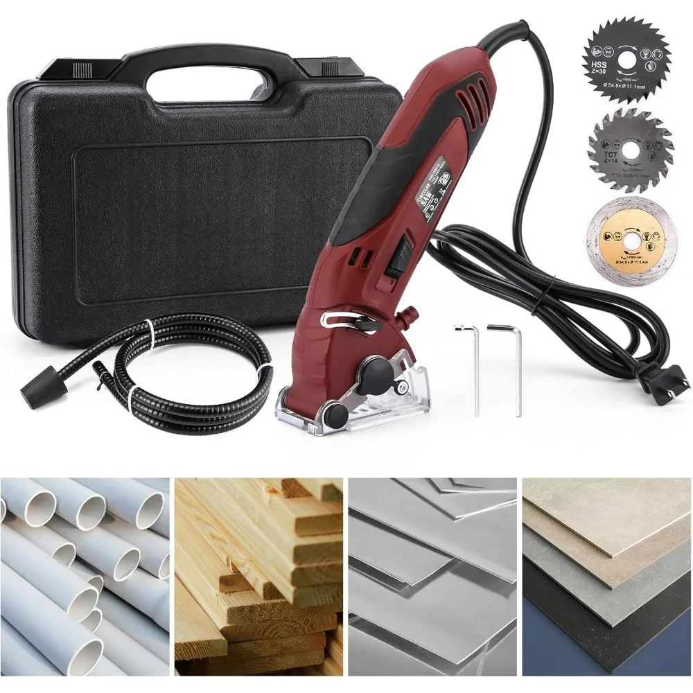 

Mini Circular Saw Set, 400W 3400RMP Multi-Functional Circular Saw Machine with 3PCS Carbide Tipped Blade, for Wood, Metal, Tile