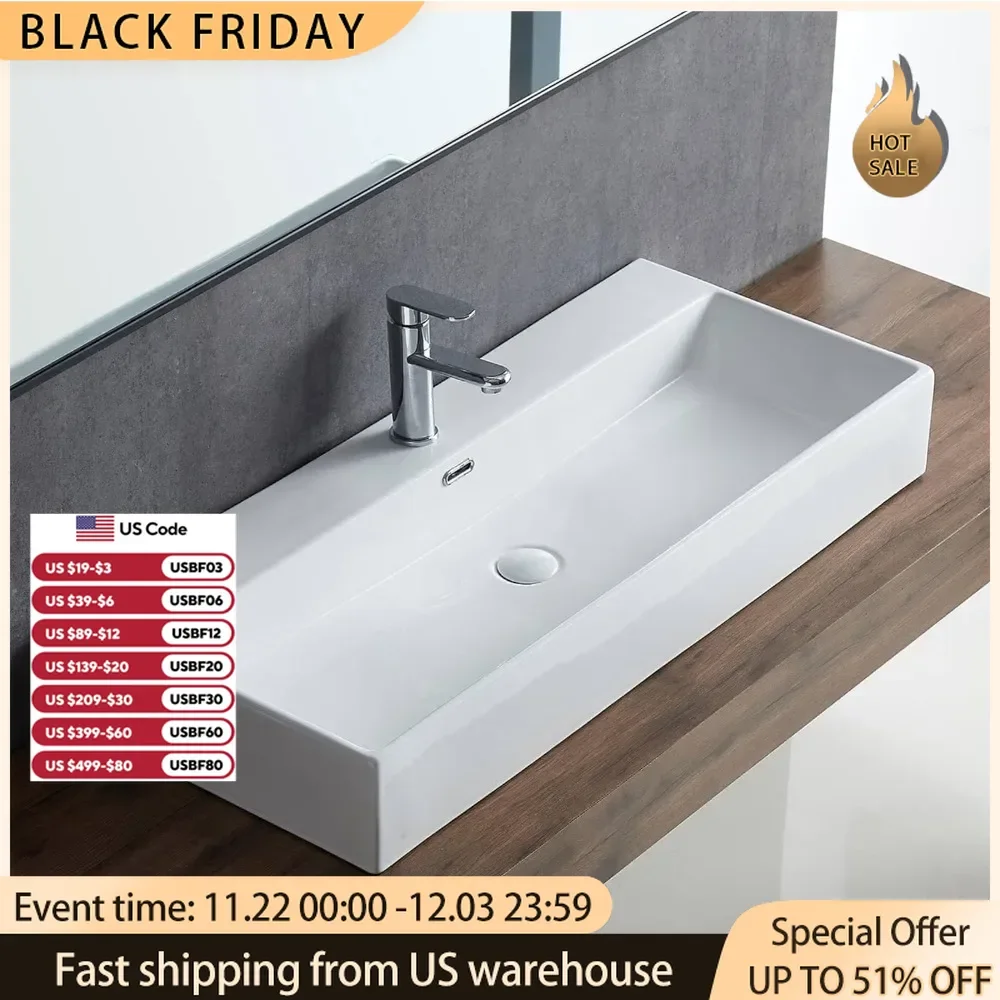 

Modern Porcelain Vanity Floating Sink Art Basin Trough With Overflow Vitreous China Ceramic Vessel Sink Bathroom Sinks Furniture