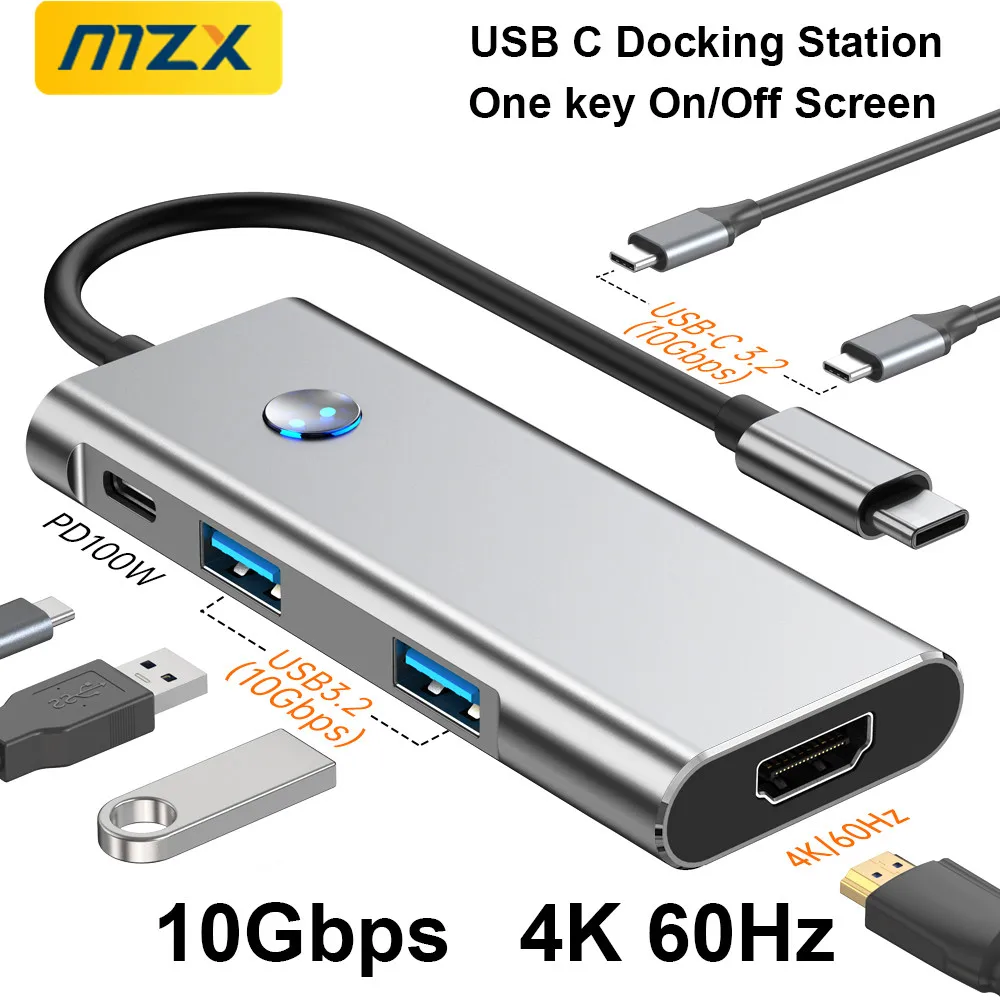 MZX 10Gbps 4K@60Hz Docking Station Tipo C USB 3.2 Hub HDMI-compatible Type A Extensor Dock Concentrator Laptop Accessories Hubs