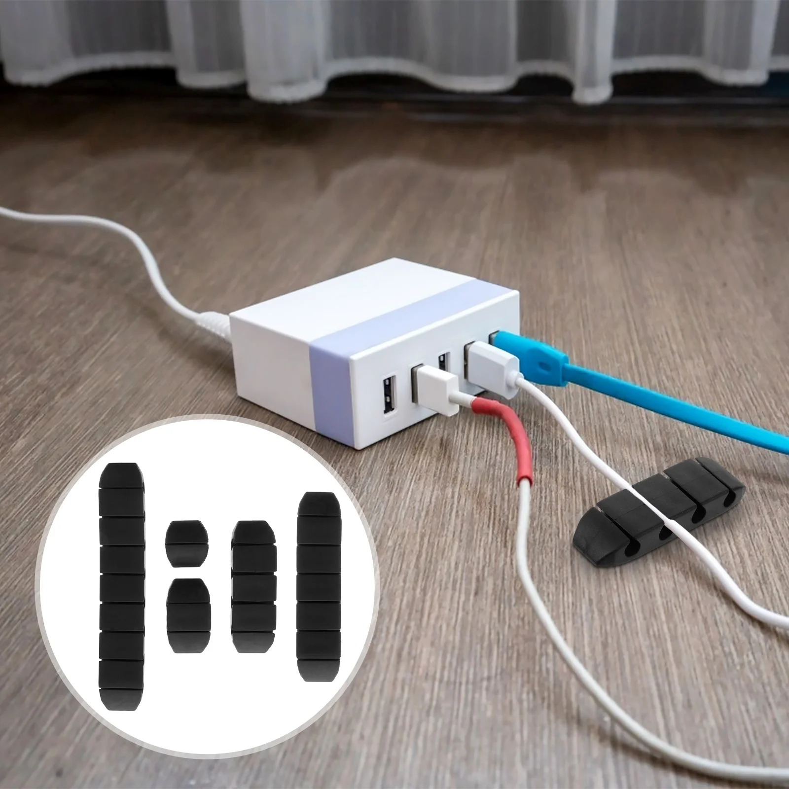 

5Pcs Cable Management Clips Reusable Silicone Cord Organizer for Chargers Headphones Wire Fixer Self Adhesive Cable Holder