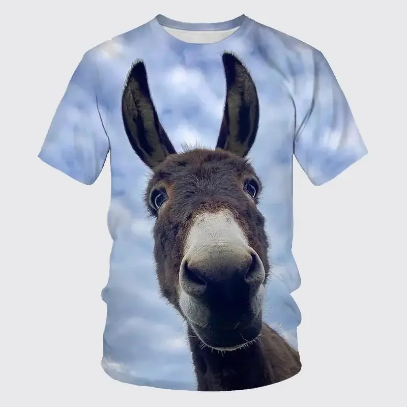 New Fun Retro Donkey 3D Printed Men's Children's T-shirt Cute Animal Breathable Lightweight Summer Sports Top Short Sleeve