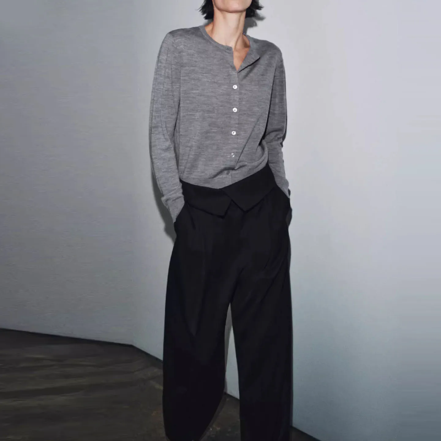 Faionable Pure Kleur Ronde Ne Lange Sve Gebreide Jaet Z Dames Herfst 2025, Nieuwe Collectie Europese Sle Open Vest