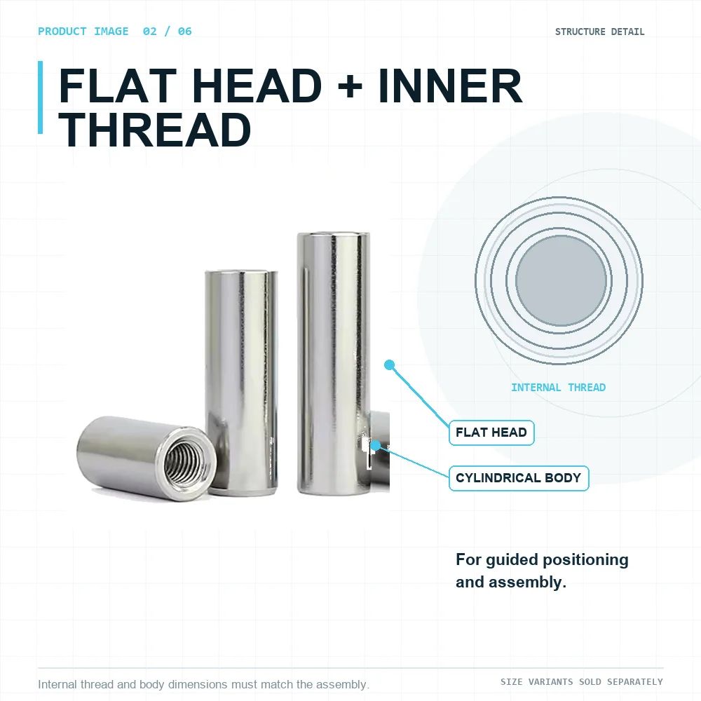 1pc Internal Thread Cylindrical Pin 304 Stainless Steel Flat Head Dowel Pin GB120 M2-M6 6-80mm Mold Locating Pin
