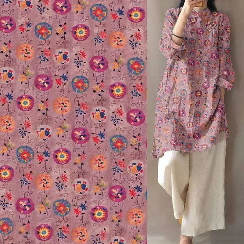 

High quality natural pure ramie linen digital printing fabric Summer thin Chinese style robe dress DIY hand sewing designer 2024