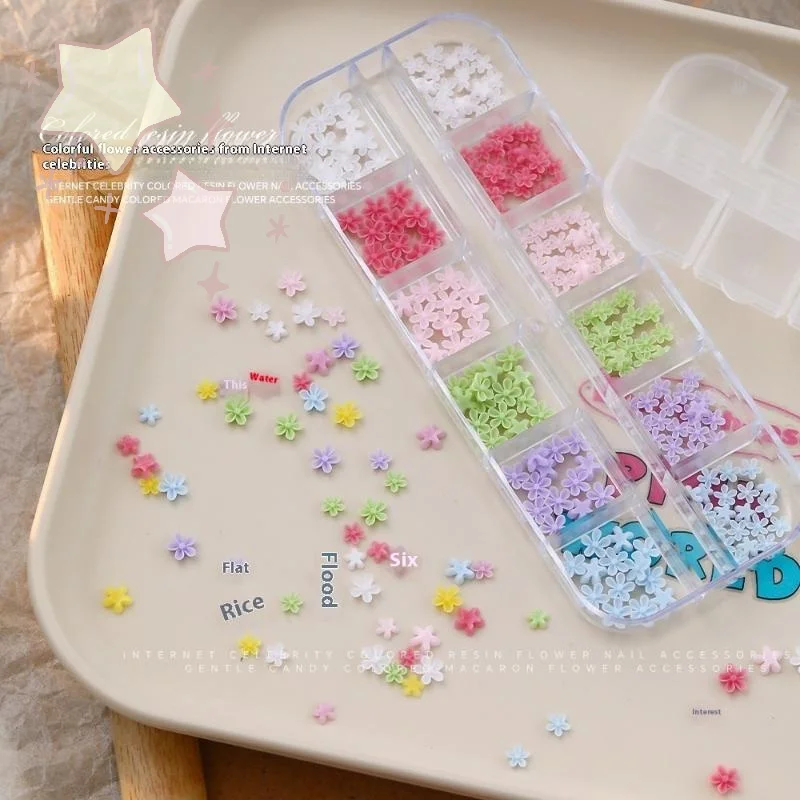 12 Grids Mini Gemengde Vijf Bloemblaadje Bloem Nail Art Charms Applicaties Decals Versieringen Voor Zomer Nail Design Manicure Accessorie