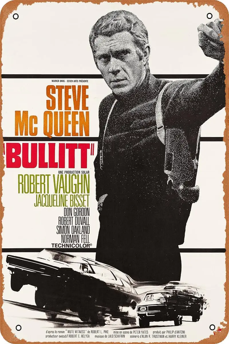 Bullitt Movie Poster Vintage Tin Sign Retro Metal Sign for Bar Man Cave Garage Home Wall Decor Gift