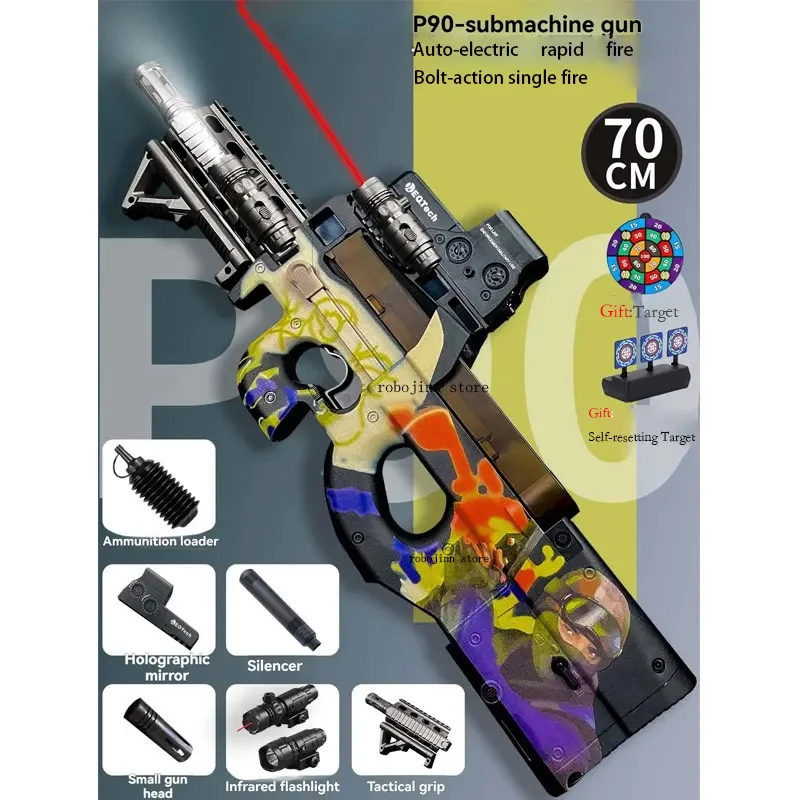 P90 Full Auto Gel Ball Blaster for Large Outdoor Team Games, Big Size Electric Gel Water Bead Gun, Long Range Multiplayer Battle