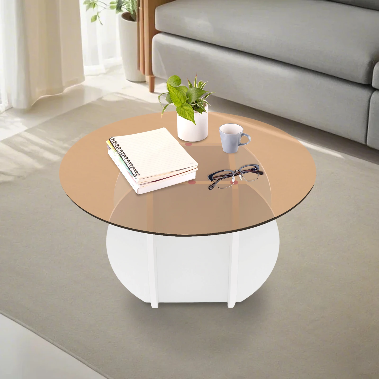 70cm Round Tabletop Coffee Table Tempered Glass Coffee Table Load Bearing Capacity 100kg for Offices, Living Rooms, Guest Rooms