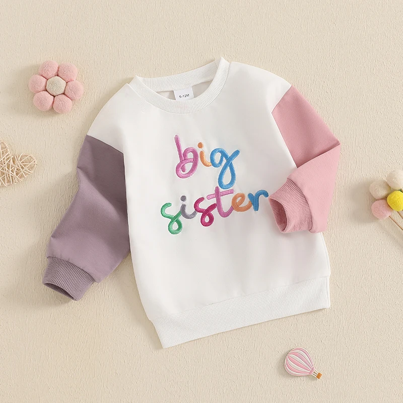 2024-07-17 Lioraitiin Little Girls Casual Sweatshirts Long Sleeve Round Neck Letter Embroidery Pullover Tops