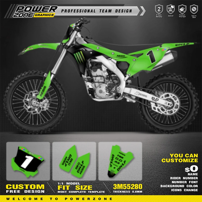 

PowerZone Custom Team For Kawasaki KXF 250 KX 250F 2017 2018 2019 2020 Motorcycle Graphics Background Decals Stickers Kit