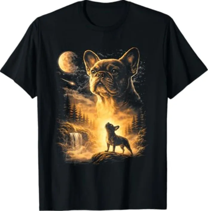 

French Bulldog Moon Howling 90s Animal Art Tee