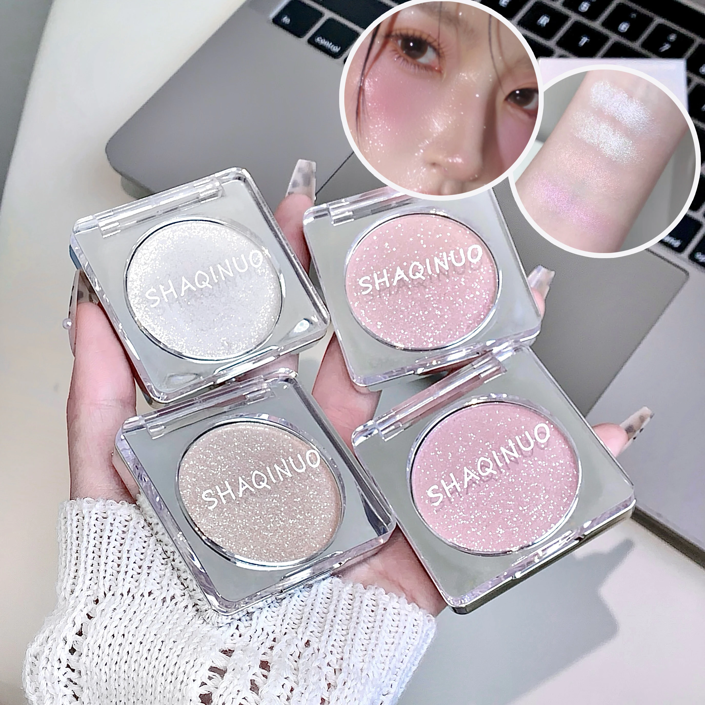 SHAQINUO Highlight Powder, Perfect Pearlescent Shimmer Palette สําหรับใบหน้า, ปากกาเน้นข้อความติดทนนาน, เนื้อนุ่มและเนียน