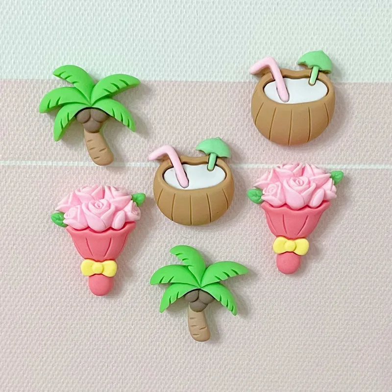 10Pcs Mini Coconut Juice Coconut The Tree Resin DIY Icebox Shoes Hat Barrette Mobile Phone Case Decoration Cream Glue Patch