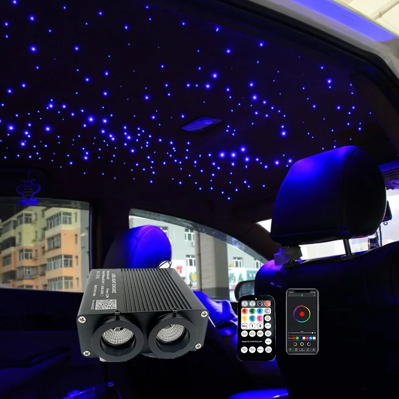 

661 Optic Fiber Lights Double Heads Smart APP LED engine RF control Cable Starry Effect Ceiling RGBW phone WAPP room CAR 256222