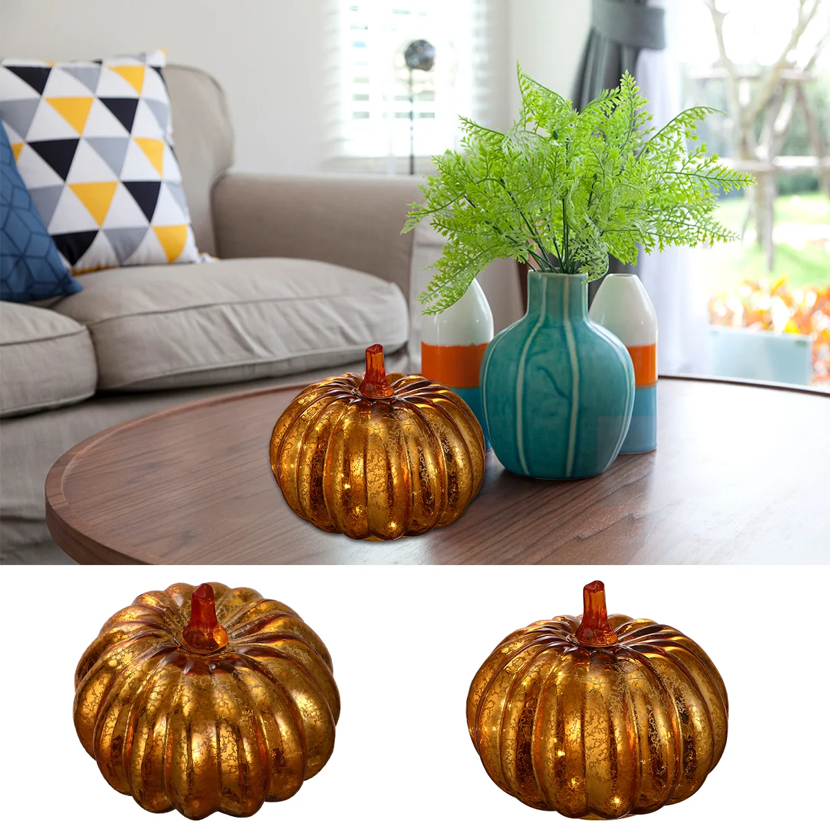 

Pumpkin Lantern Decorate Glass Jack-o-lantern Halloween Decorations for Home LED Figurine Lamp