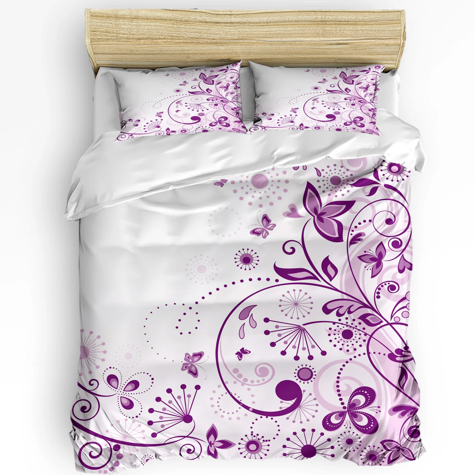 

Flowers Butterfly Branches Purple White 3pcs Bedding Set For Bedroom Double Bed Home Textile Duvet Cover Quilt Cover Pillowcase