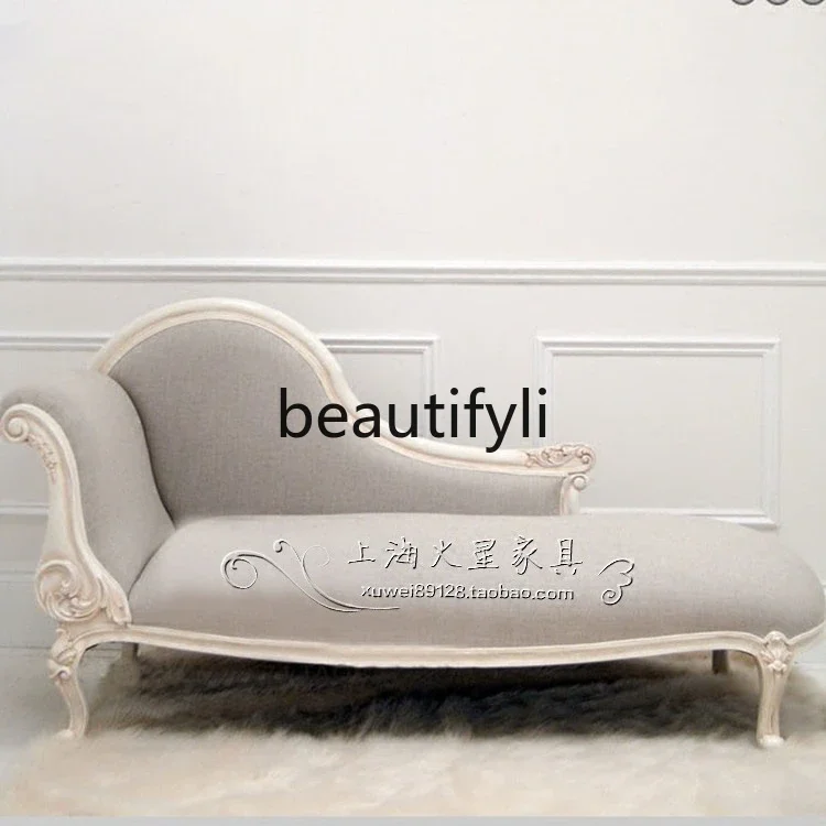 

American rural solid wood fabric concubine couch antique and old concubine sofa living room furniture2936
