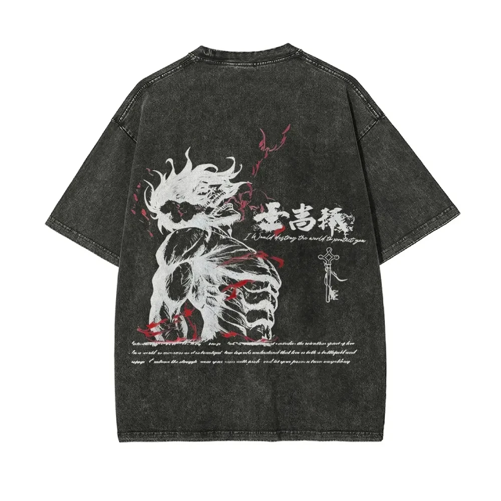 AOT مطبوعة تي شيرتات قصيرة الاكمام ملابس الصيف عادية الرجال ملابس الشارع تي شيرت رجالي غسلها والقديم مريح البوب #1