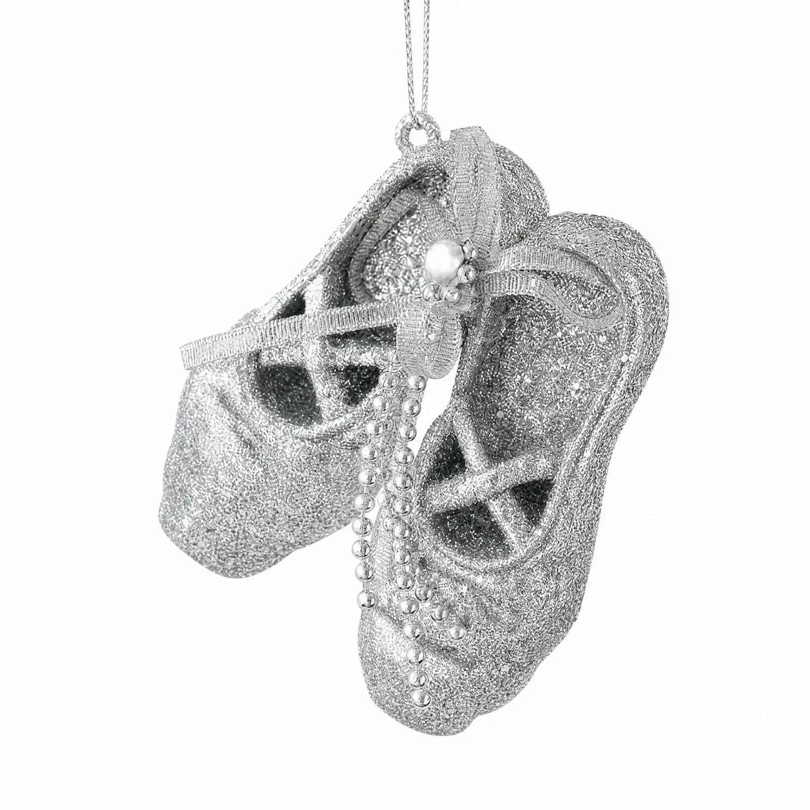 Plastic Hanging Ballet Shoe Ornament Ballerina Pendant Decorative Bow Beaded Detail for Christmas Holiday Festive Decor