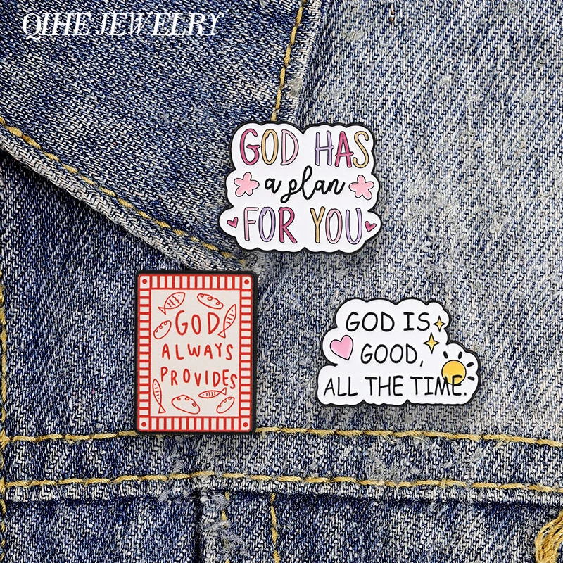 God Has A Plan For You Christian Faith Enamel Pin Christian Inspirational Text God Always Provides Brooch Clothes Badge Jewelry