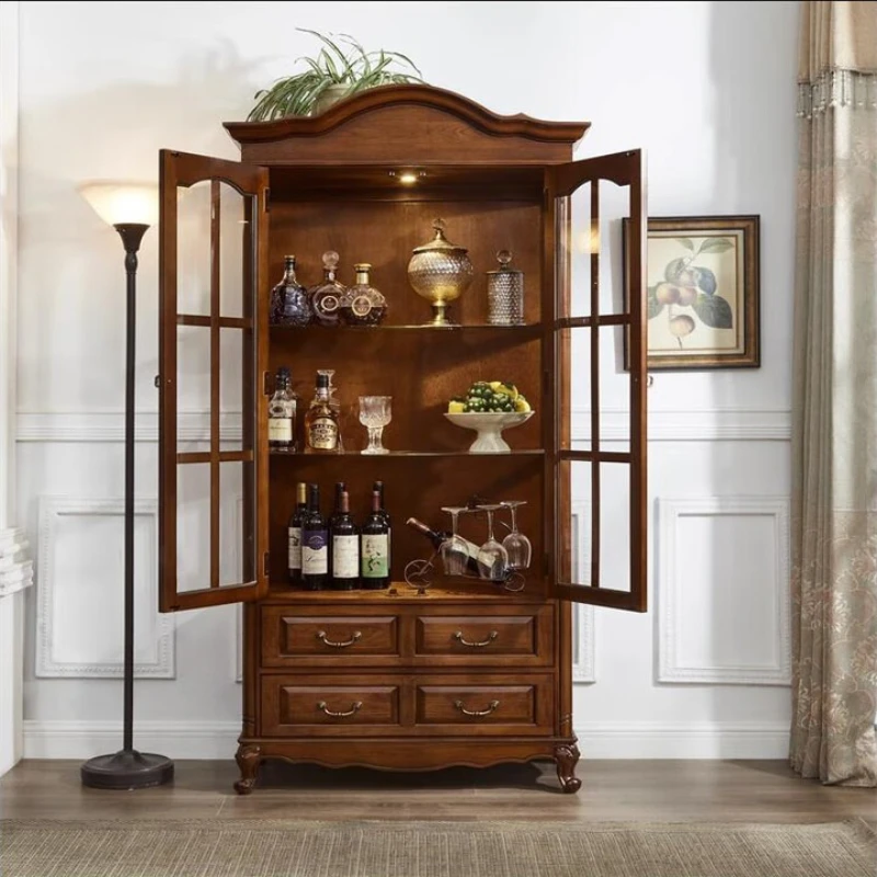 

Wine cabinet American all-solid wood storage cabinet against the wall Simple glass door Display cabinet Decorative