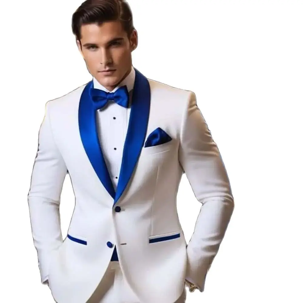 Trajes formales blancos para hombre, chal con solapa, ropa masculina de un solo pecho, longitud Regular, corte ajustado, chaqueta de 2 piezas de alta calidad, pantalones