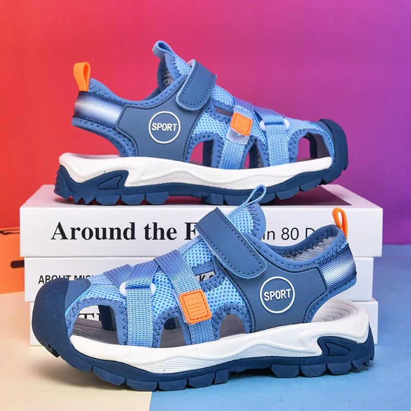 

Летние дышащие спортивные сандалии для мальчиков, повседневная уличная пляжная обувь, удобные детские модные нескользящие сандалии на мягкой подошве для прогулок