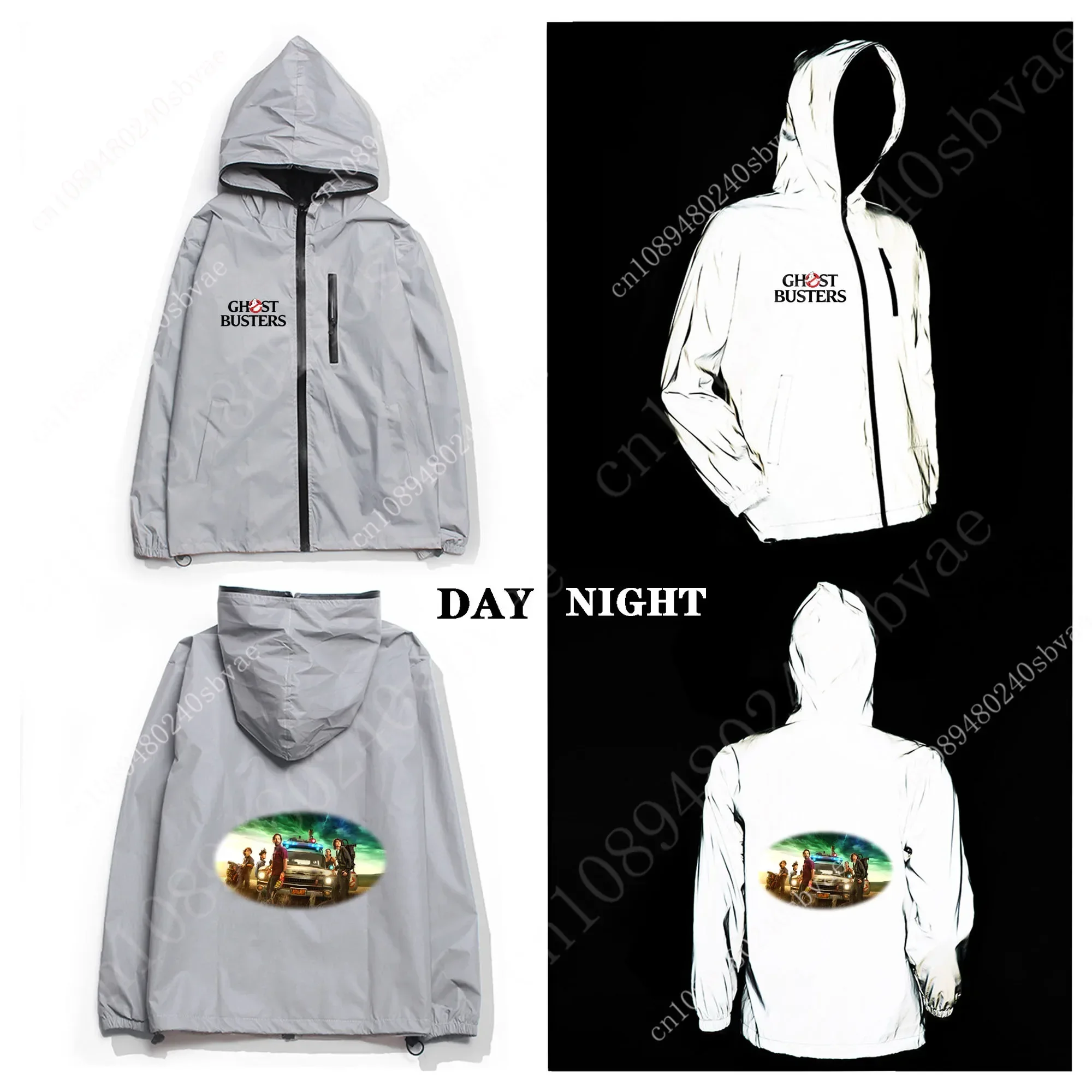G-Ghostbusters classic movie Reflective Jacket Mens Womens Coat Hooded Windbreaker Runing Pocket Jackets Customized Hoodie