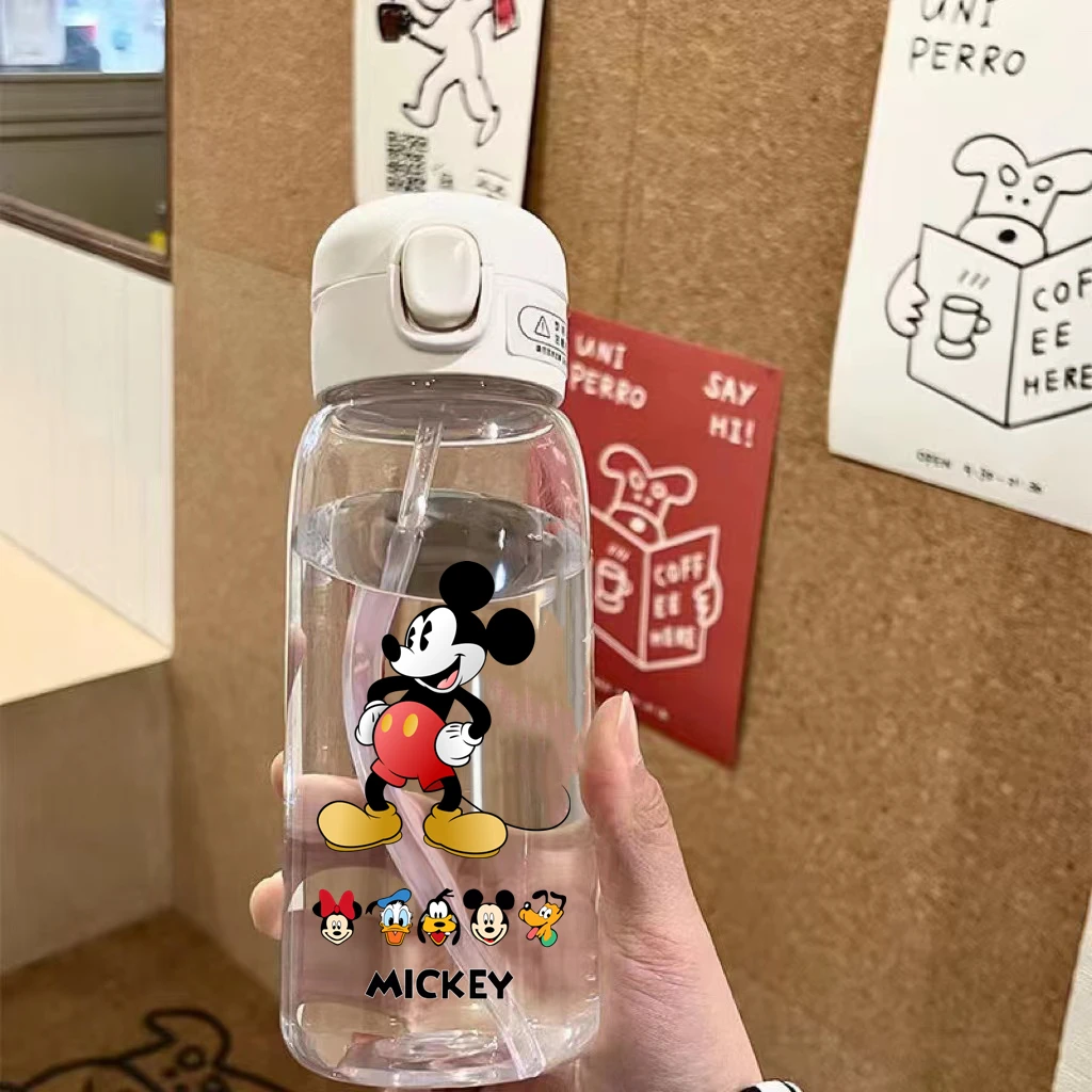 600ML Mickey Mouse Straws Water Bottle Portable Outdoor Sports Camping Fitness Kids Drinking Water Cup Plastic Cup Kids Gift