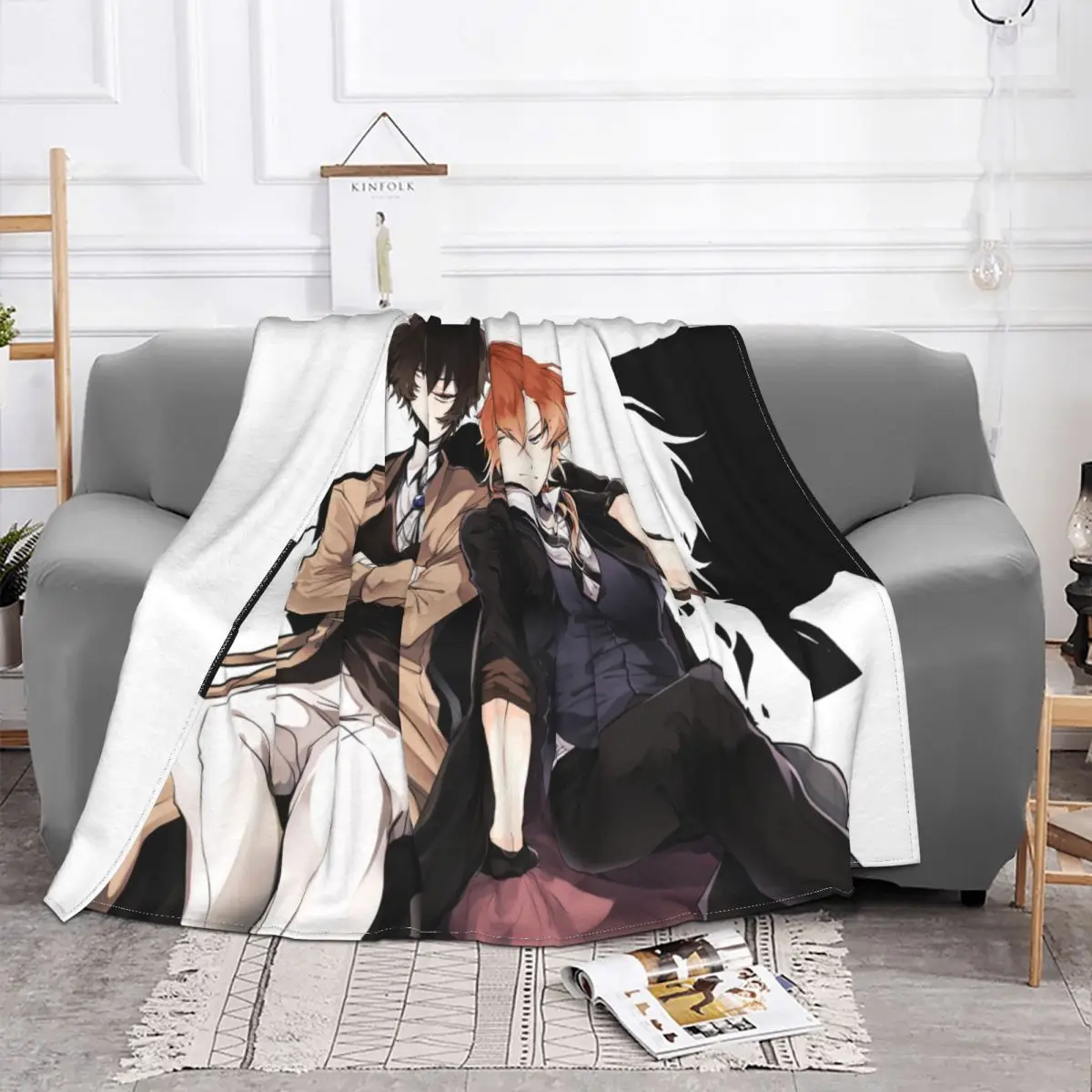 Osamu Dazai Chuuya Nakahara Knitted Blanket Anime Fuzzy Throw Blanket Bedding Couch Ultra-Soft Warm Bedspreads