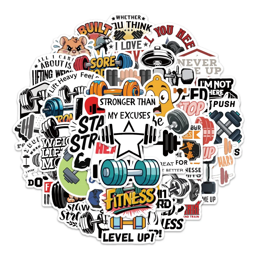 54PCS Fitness Equipment Dumbbel Stickers Creativity Cartoon Graffiti Decoration DIY Notebook Suitcase Guitar Phone Toys Decals