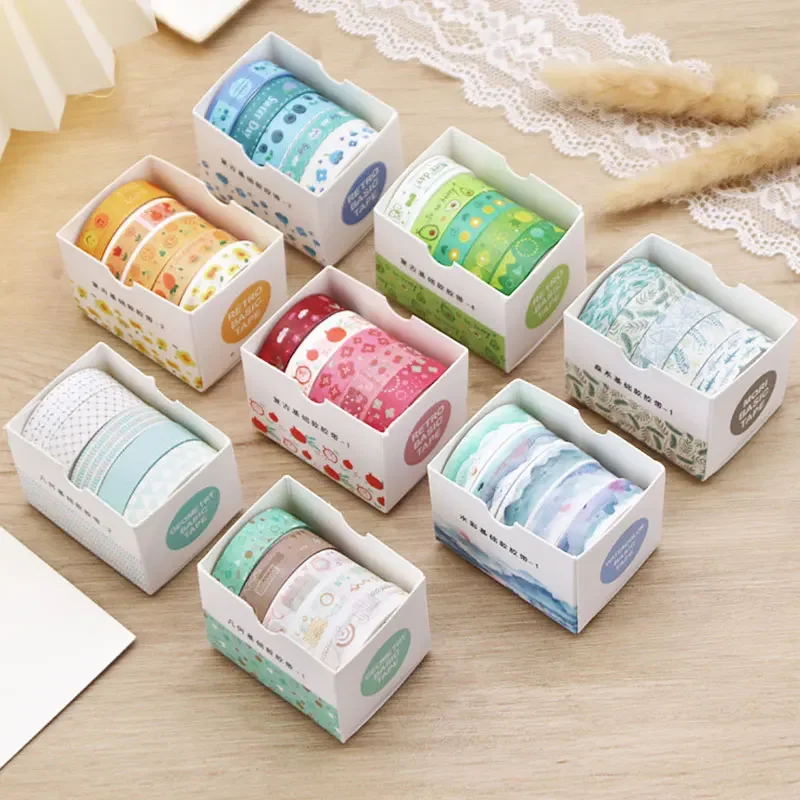 5PCS Kawaii Washi Tapes Set Scrapbooking Stickers Supplies Japanese Korean Stationery Journaling Scrapbook Masking Tape