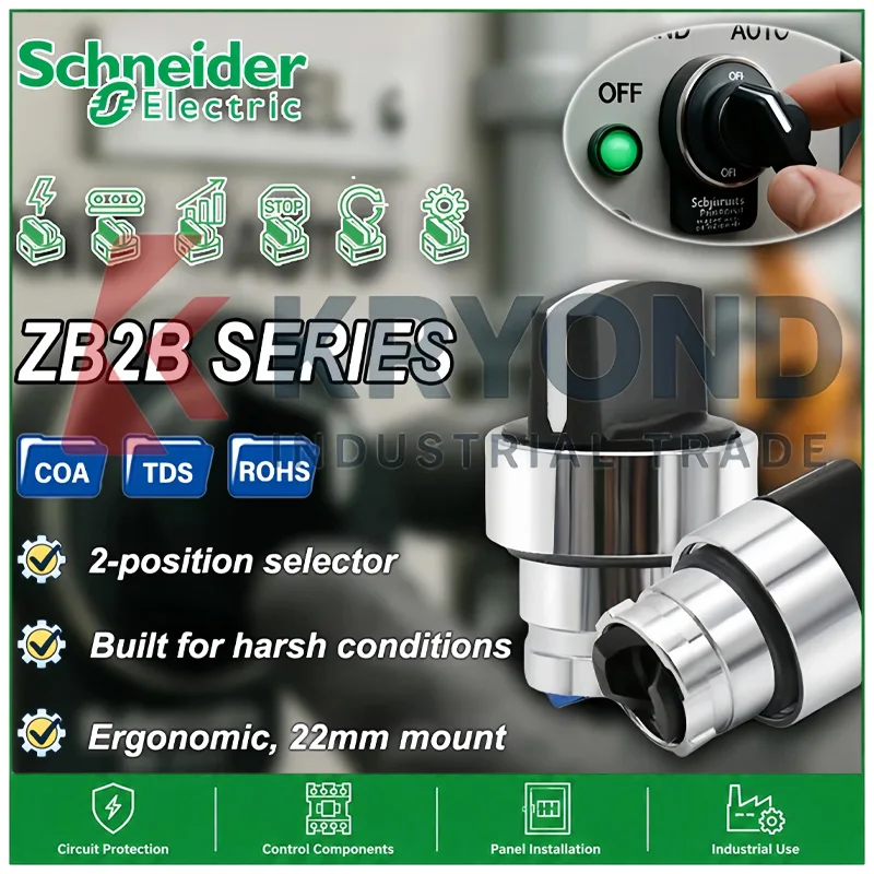 Schneider ZB2BD2C Rotary Selector Switch Head 22mm Metal Bezel 2 Position Maintained for Industrial Control Automation Systems