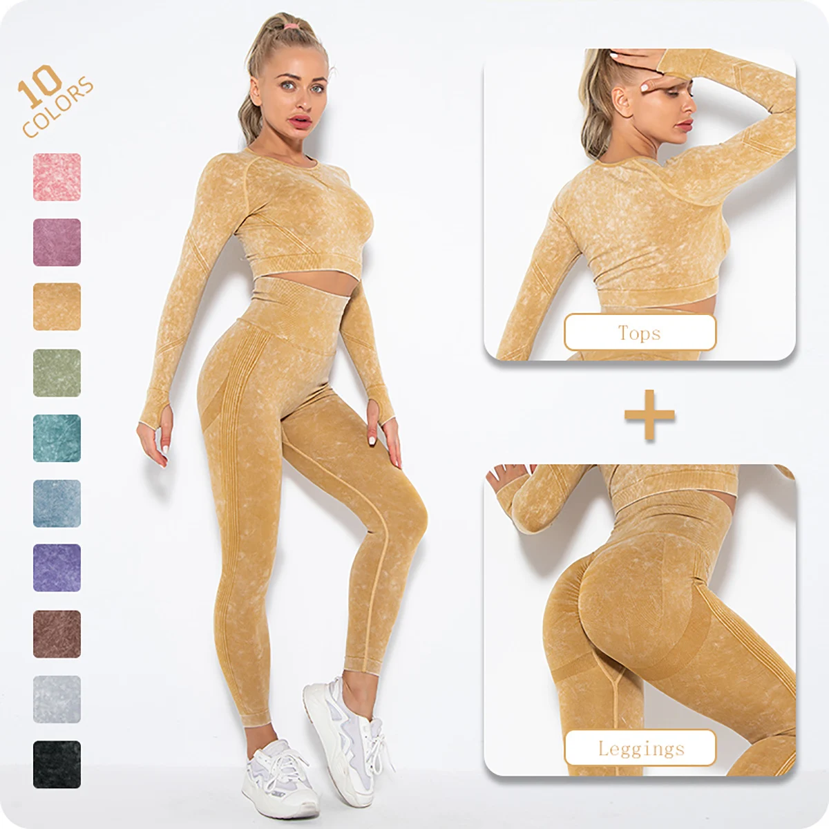 Seamless Women Yoga Set Cropped Top Gym Set Fintess Clothing Push Up Leggings Sport Wear Women Tracksuit Tie Dye Sports Suit