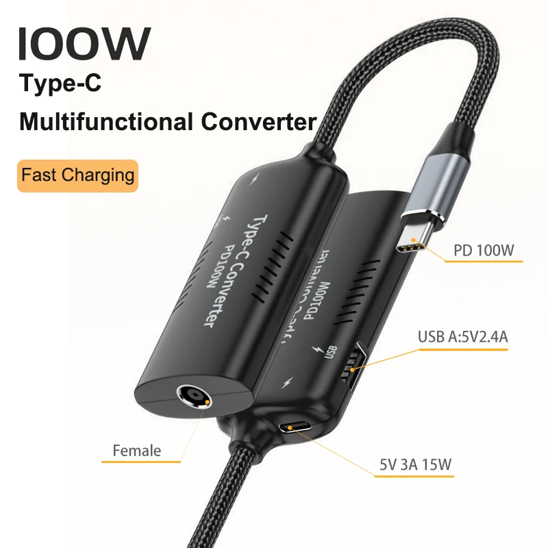 Laptop Dc Power Jack Connector 4.5*3.0 7.9*5.5 7.4*5.0 5.5*2.5mm to USB Type C PD Adapter Converter QC 3.0 Fast Charging Cable