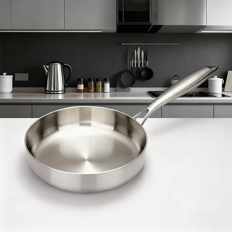 مقلاة جديدة من الفولاذ المقاوم للصدأ 304، وعاء غير لاصق، وعاء ستيك مقلي غير مطلي، تجهيزات المطابخ المطبخ لموقد الغاز والطباخ التعريفي #1