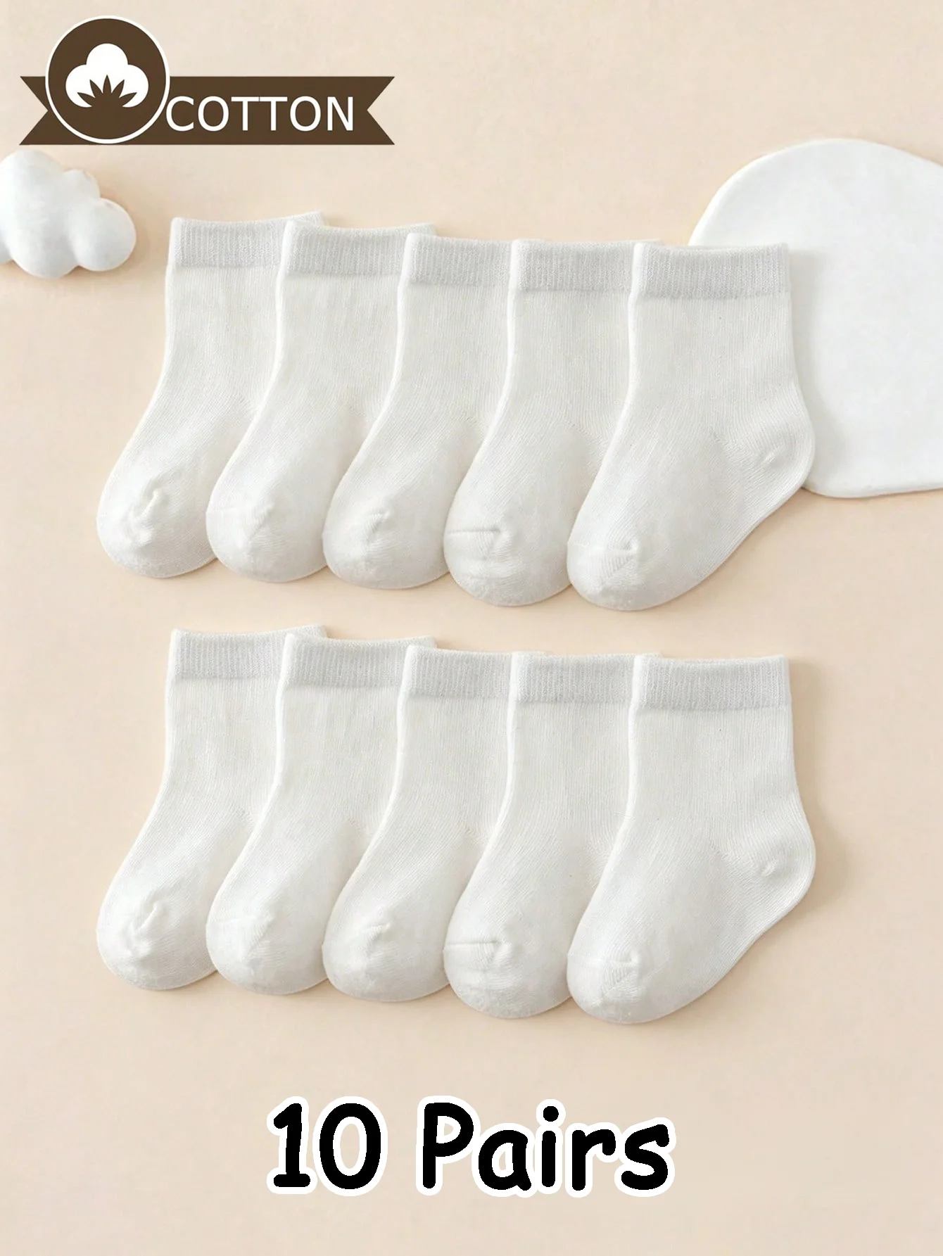 10 Pairs of Baby Cotton Ankle Socks 0-12 Months,Unisex Soft Breathable White Infant Toddler Socks Daily Wear Stretch Comfort Set
