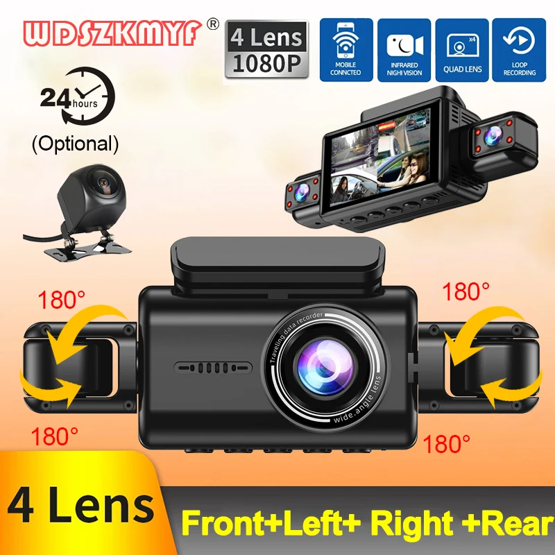 4 Lens Dash Cam 4*1080P Video Recorder For Car DVR 360°Auto WiFi Black Box Night Vision 24H Parking Monitor Car Assecories