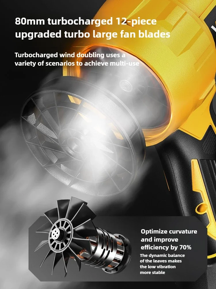 مروحة عنيفة بدون فرش، طاحونة هوائية ببطارية ليثيوم عالية الطاقة، مجفف شعر قوي، منفاخ مقاوم للغبار ينفخ الغبار