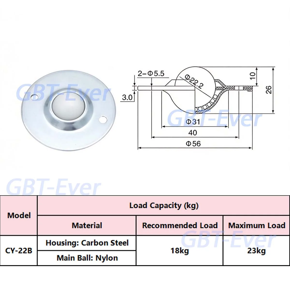 1Pcs CY-12/16/19/22B CUniversal Ball Roller Bearing Transfer Caster Round Bull Wheel Transmission Furniture System