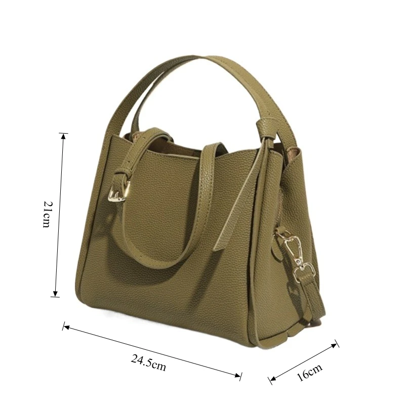 Minimalist Everyday Bucket Bag for Women Genuine Leather Shoulder Bag Drawstring Closure Top Handle Strap Luxury Handbag
