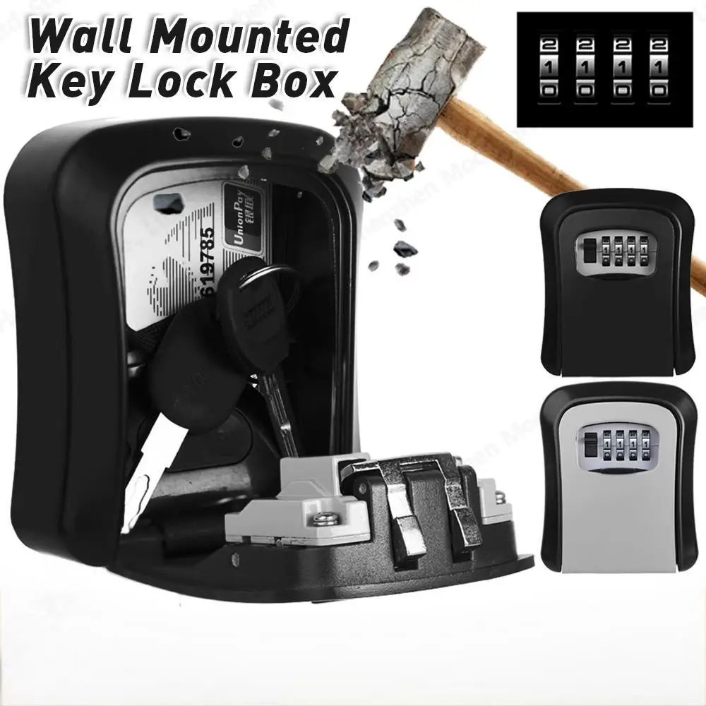 HEE RAK Key Lock Box 4 Digit Password ABS Metal Dial Storage Management Anti-theft Wall Mounted Large Space Safe Box