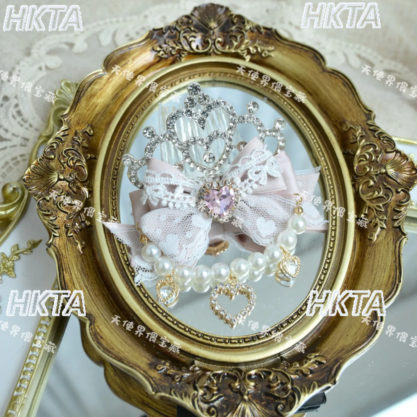 Japanese Mass Produced Rhinestone Pearl Lace Bow Crown Edge Clip Lolita Headwear New Black Hair Clips Apparel Accessories Women