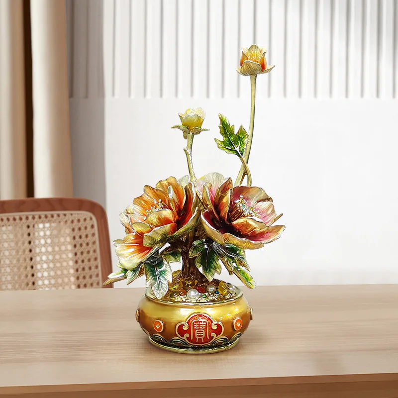 YJQ peony ornament enamel color craft living room office home decoration housewarming opened