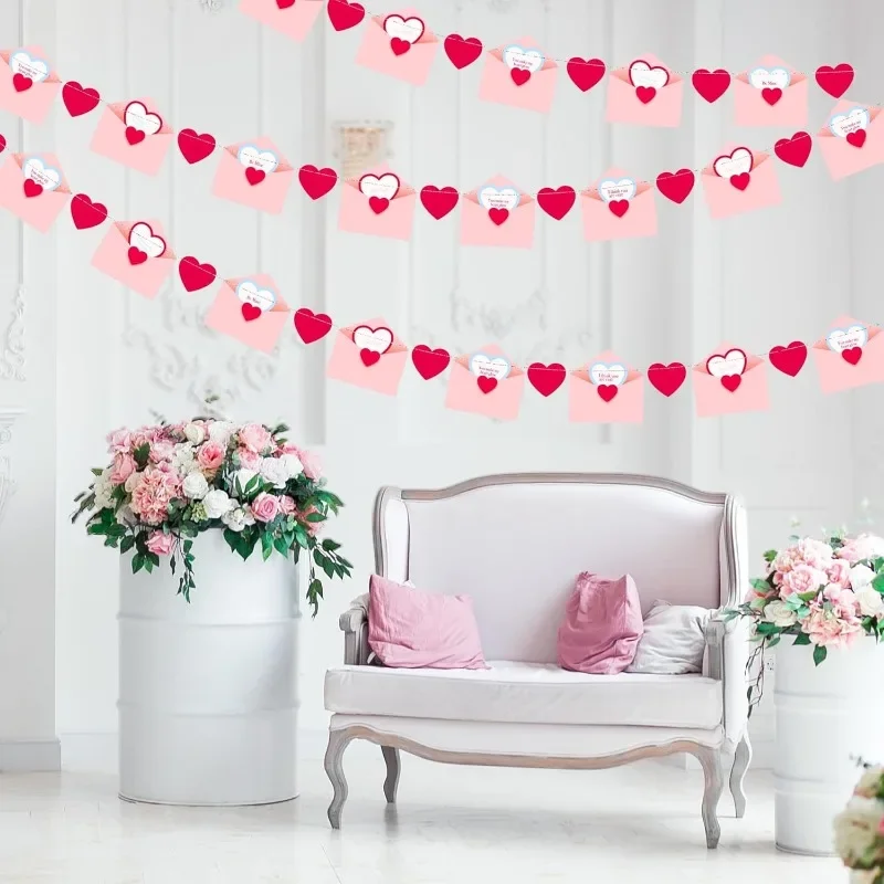 

Pink Red Valentine's Day Love Letter Paper Garland Banner Proposal Wedding Anniversary Engagement Bachelorette Party Decorations