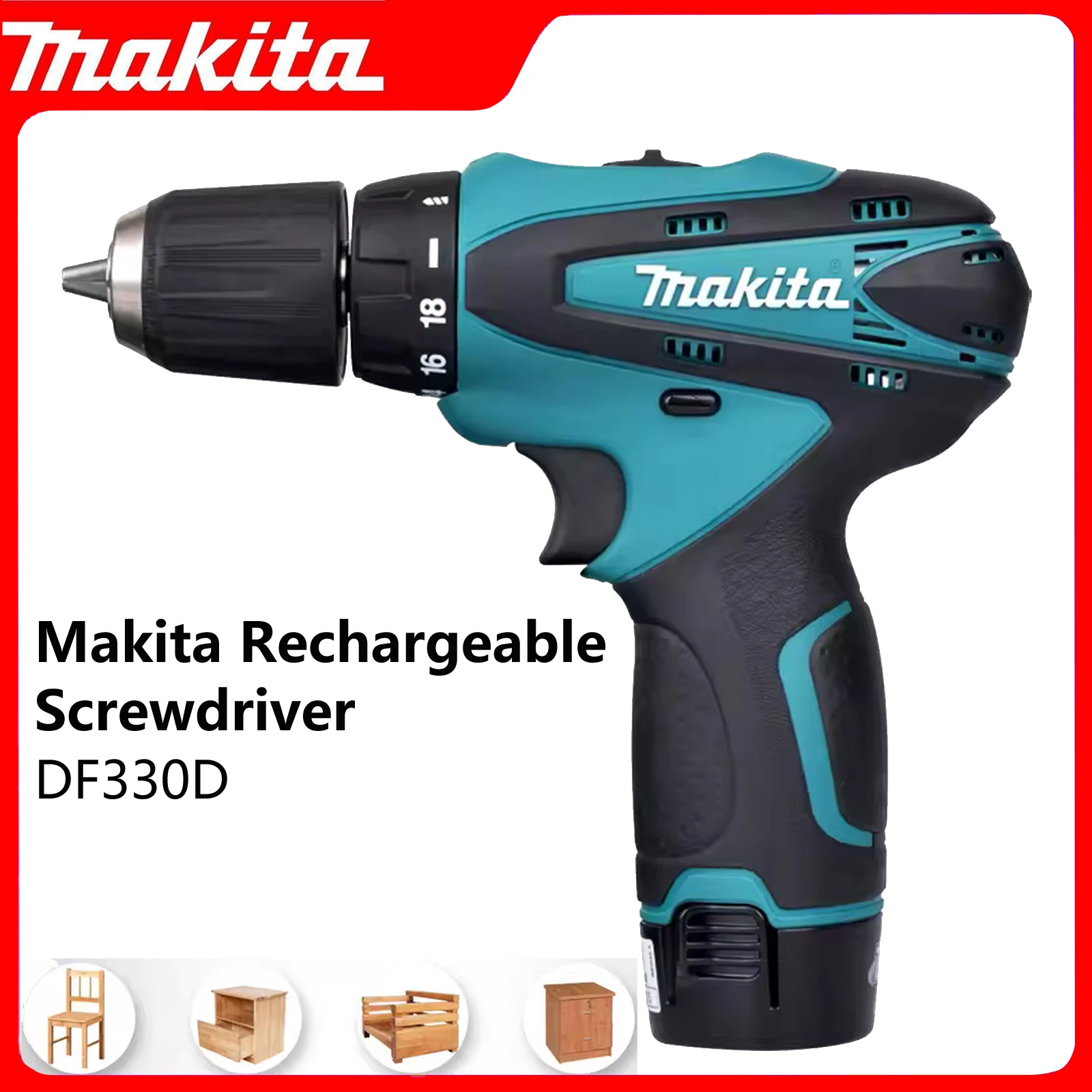 New Japan Makita Rechargeable Screwdriver 24/14N.m 18+1 Gear Torque Adjustment 115 W Dual Battery Strong Power Drill Screwdriver