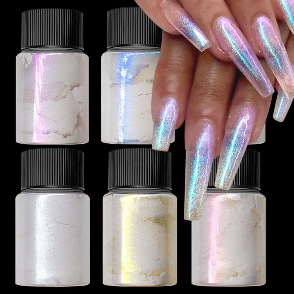 Magische Witte Parel Nagel Poeder Gradiënt Glitter Fee Shell Nagels Kunst Poeder Holografische Ijs Transparant Aurora Maanlicht