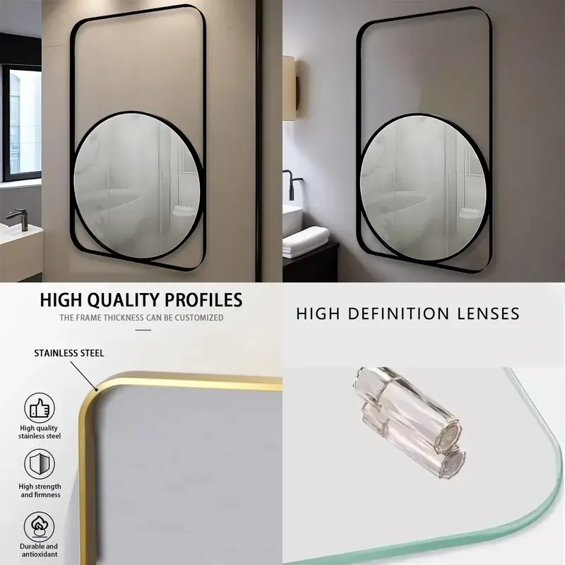 Modern Luminous Smart LED Full Size Eco Friendly Bathroom Mirror Anti Fog Rectangular Metal Frame Touch Screen Wall